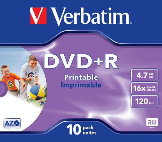 Verbatim DVD+R AZO 4,7GB, 16x, printable, jewel case 10 ks (43508)