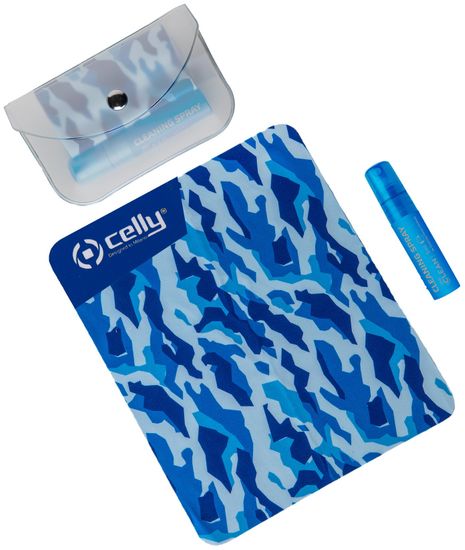 Celly Kapesní čistící set na displeje s pouzdrem Clean Kit Pochette 5 ml, modrá, CLEANKITPOCH5BL