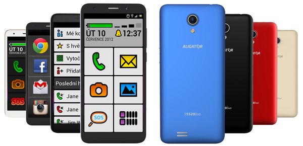Aligator S5520 Duo Senior, levný smartphone, dostupný, pro seniory, slabozraké, lidi s problémy se zrakem a motorikou, GPS, SOS tlačítko, SOS lokátor, velké ikony, přehledné jednoduché ovládání