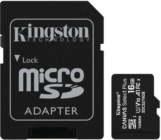 Kingston Micro SDHC Canvas Select Plus 100R 16GB 100MB/s UHS-I + adaptér (SDCS2/16GB)