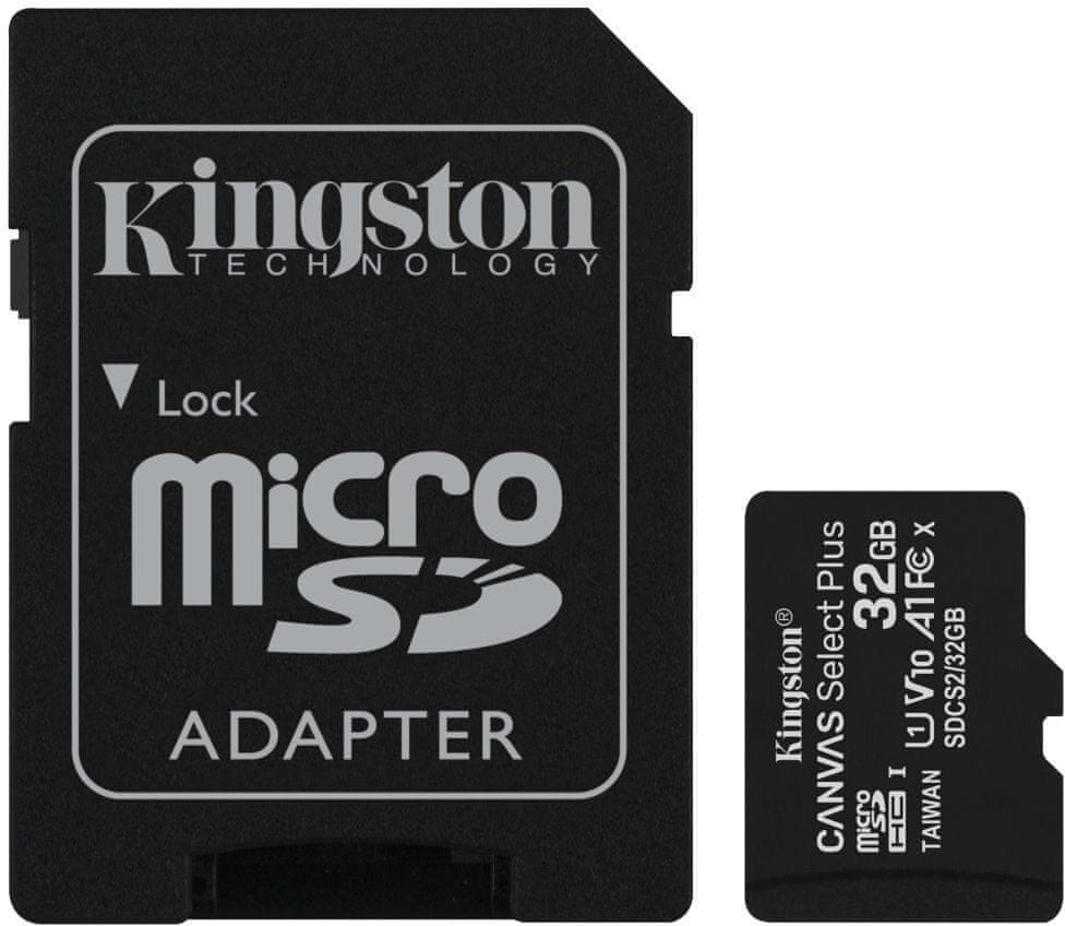Levně Kingston Micro SDHC Canvas Select Plus 100R 32GB 100MB/s UHS-I + adaptér (SDCS2/32GB)