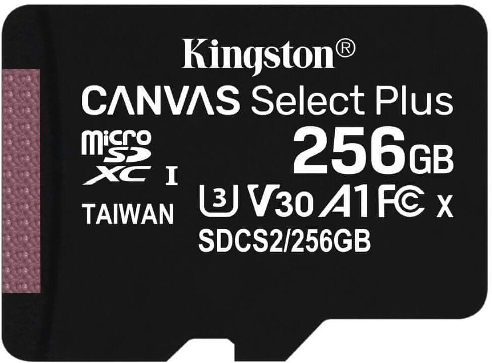 Levně Kingston Micro SDXC Canvas Select Plus 100R 256GB 100MB/s UHS-I + adaptér (SDCS2/256GB) - rozbaleno