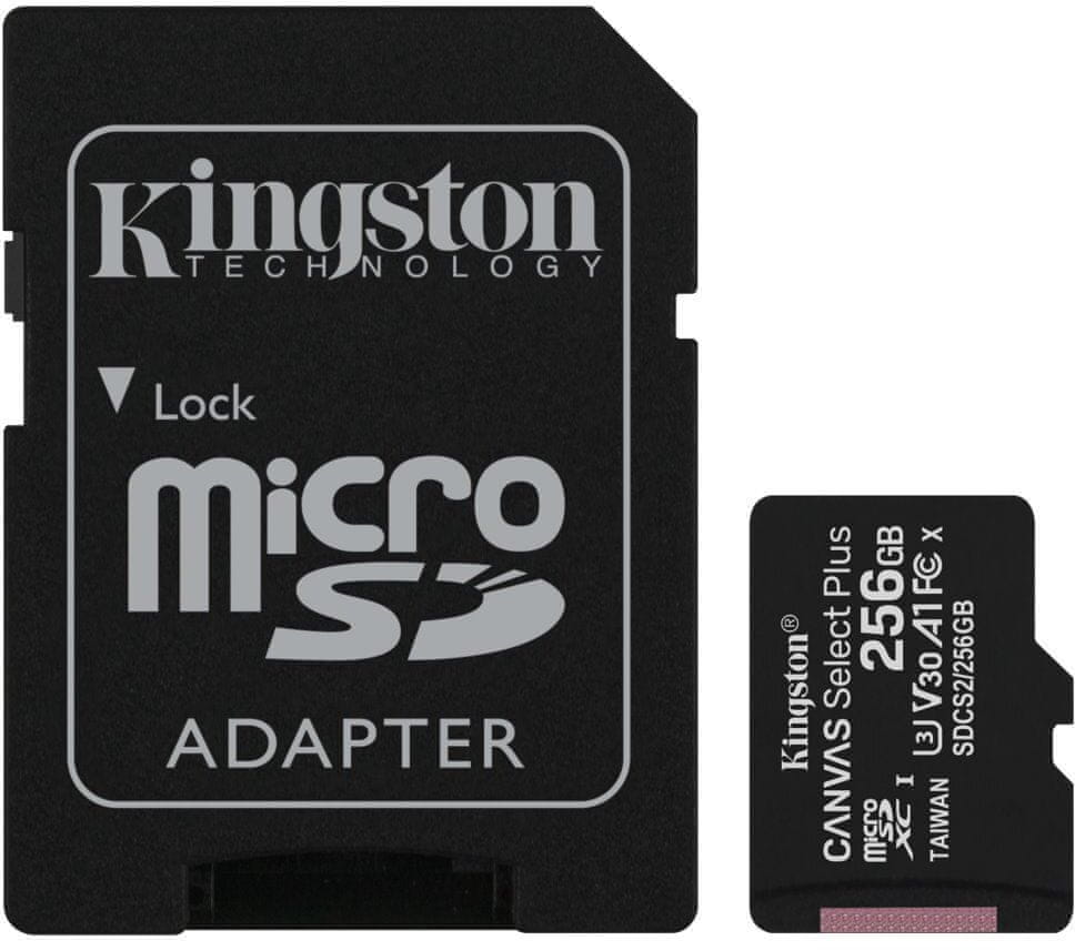 Levně Kingston Micro SDXC Canvas Select Plus 100R 256GB 100MB/s UHS-I + adaptér (SDCS2/256GB)