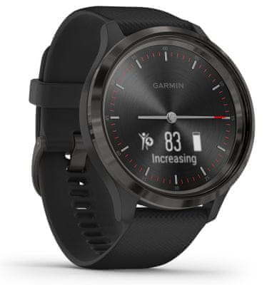 Hybridní chytré hodinky Garmin vivomove 3, krytý OLED displej, reálné analogové ručičky, ovládání hudebního přehrávače, sledování fyzické aktivity