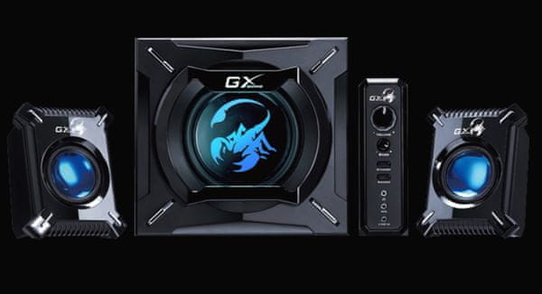 Reproduktory Genius GX Gaming SW-G 2.1 2000 v2 (31730020400), 45 W výkon, Subfwoofer 29 W, 3,5 mm jack, sluchátka mikrofon, ovládání hlasitosti a bas, silný rozsah zvuku, dřevěný subwoofer, 6,5 měniče
