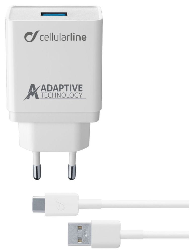 CellularLine Set USB nabíječky a USB-C kabelu, adaptivní nabíjení, 15 W, bílý ACHSMKIT15WTYCW
