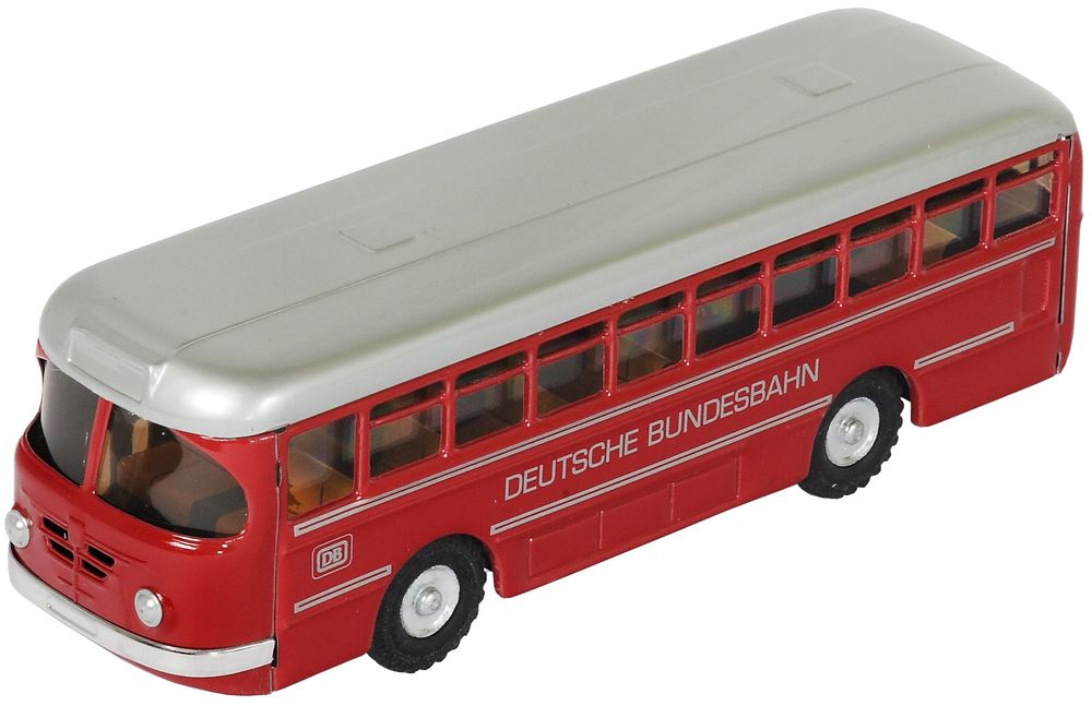 Levně KOVAP Autobus Deutsche Bundesbahn kov 19cm červený v krabičce Kovap - použité