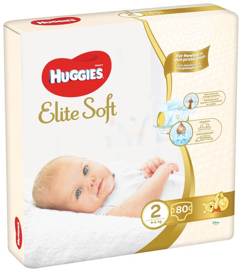 Huggies Elite Soft 2 Newborn (4-6 kg) 80 ks