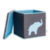 Úložný box na hračky s krytem - šedý, modrý slon