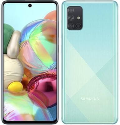 Samsung Galaxy A71, výkonný telefon, super AMOLED Infinity-O FHD+ displej, čtyřnásobný ultraširokoúhlý fotoaparát, velká výdrž, rychlé nabíjení, vysoký výkon, Snapdragon 730