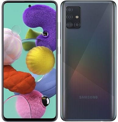 Samsung Galaxy A51, výkonný telefon, super AMOLED Infinity-O FHD+ displej, čtyřnásobný ultraširokoúhlý fotoaparát, velká výdrž, rychlé nabíjení, vysoký výkon, Exynos 961