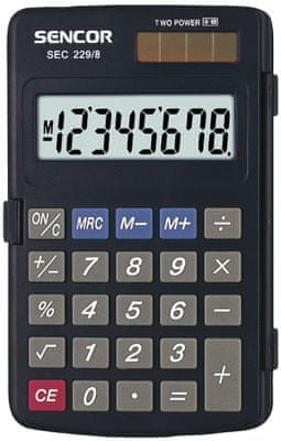 Kapesní kalkulačka Sencor SEC 229/8, solární, malá, lehká, základní