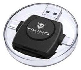Viking OTG čtečka paměťových karet SD a microSD 4v1 s koncovkou APPLE Lightning / microUSB / USB 3.0 / USB-C VR4V1B, černá
