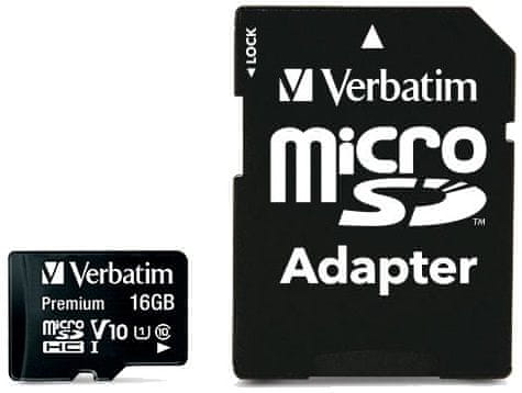 Levně Verbatim Premium microSDHC 16GB UHS-I V10 U1 + SD adaptér (44082)