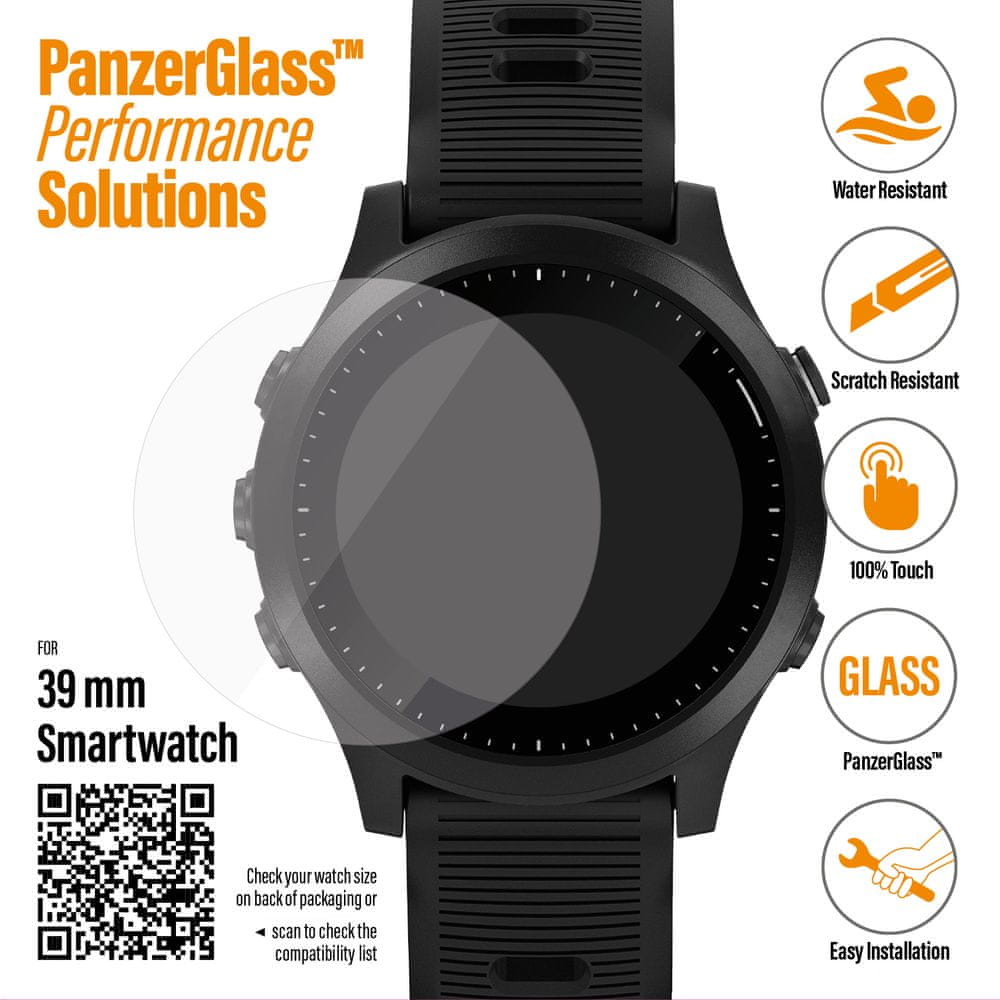 PanzerGlass SmartWatch pro různé typy hodinek, 39 mm Garmin Forerunner 945 / Polar Ignite čiré (3604)