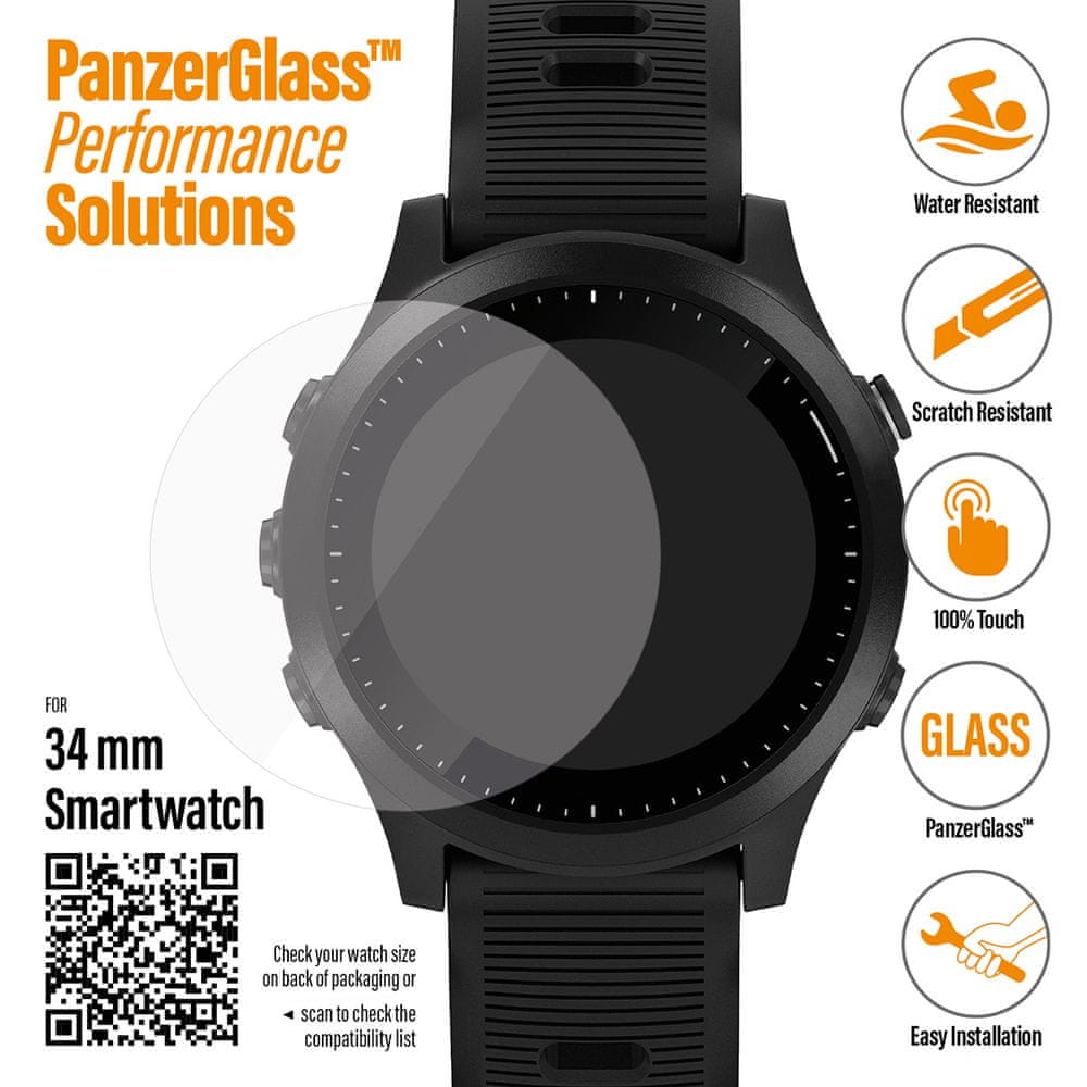 PanzerGlass SmartWatch pro různé typy hodinek, 34 mm Samsung Galaxy Watch3 (45mm) / Garmin Forerunner 645 / Fossil Q Venture Gen 4 čiré (3606)