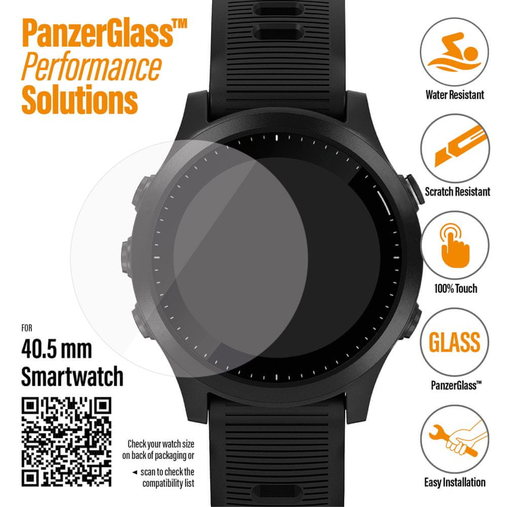 PanzerGlass SmartWatch pro různé typy hodinek, 40,5 mm Garmin Fenix 6X/6X Pro / Garmin Forerunner 235 / Polar Vantage V / Fossil Q Explorist Gen 4.čir