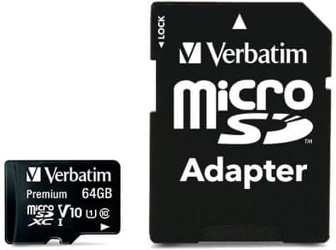 Verbatim Premium microSDXC 64GB UHS-I V10 U1 + SD adaptér (44084)