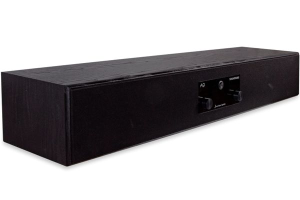 kvalitní elegantní výkonný soundbar aq soundtable vyrobený v české republice zesilovač a dvojice reprosoustav výkon zesilovače 2× 50 W tělo z mdf panelů dvoupásmový optický vstup analogové vstupy