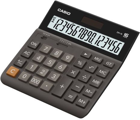 Stolní kalkulačka Casio DH 16, solární, základní, pokročilá, vyrovnávací paměť, procenta, odmocniny opravné tlačítko