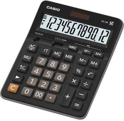 Stolní kalkulačka Casio GX 12 B, solární, základní, pokročilá, vyrovnávací paměť, procenta, marže, rychlé opravné tlačítko