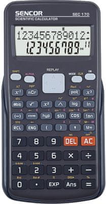 Školní vědecká kalkulačka Sencor SEC 170, solární, 240 vědeckých funkcí, převody souřadnic a úhlů, logaritmy, funkce, mocniny a odmocniny, automatické vypnutí