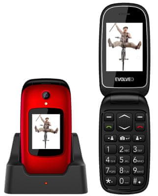 Evolveo EasyPhone FD, Dual SIM, tlačítkový telefon pro seniory pro důchodce, véčko, SOS tlačítko, velká tlačítka, dlouhá výdrž, nabíjecí stojánek