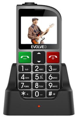 Evolveo EasyPhone FM, Dual SIM, tlačítkový telefon pro seniory pro důchodce, SOS tlačítko, velká tlačítka, dlouhá výdrž, nabíjecí stojánek