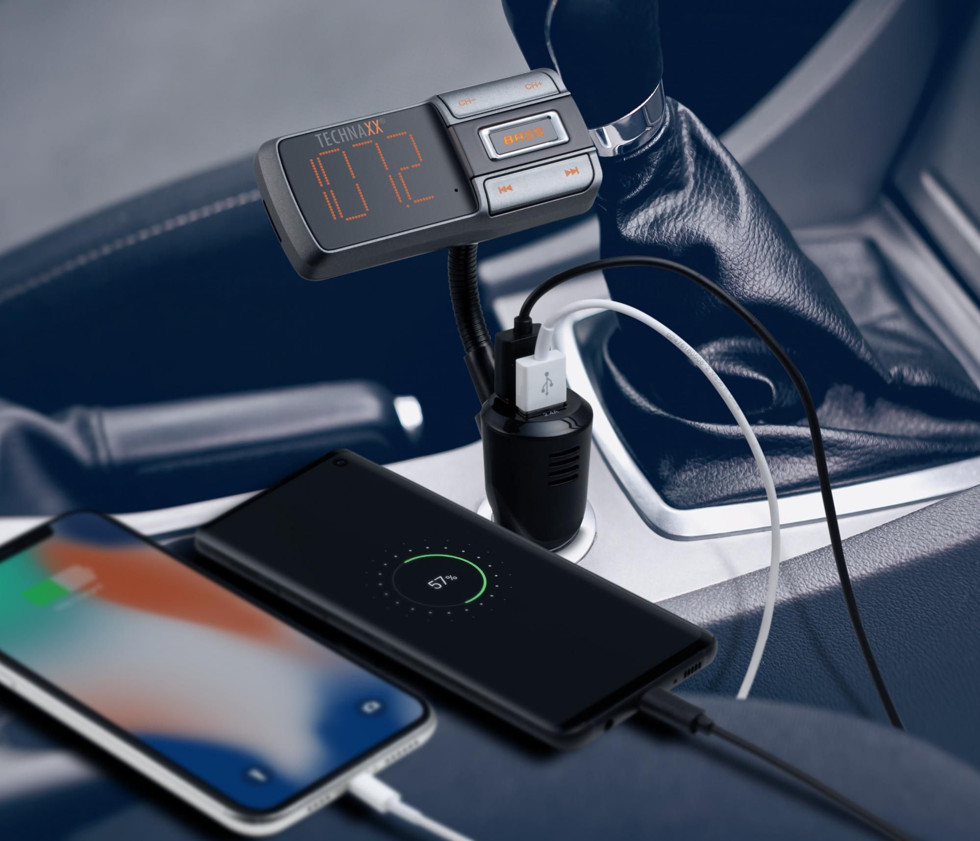  Technaxx Bluetooth FM transmitter, QC3.0 nabíjení, Bass Booster (FMT1350BT) hands-free telefonní hovory integrovaný mikrofon 