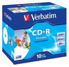 Verbatim CD-R AZO 700MB, 52×, printable, jewel case 10 ks (43325)