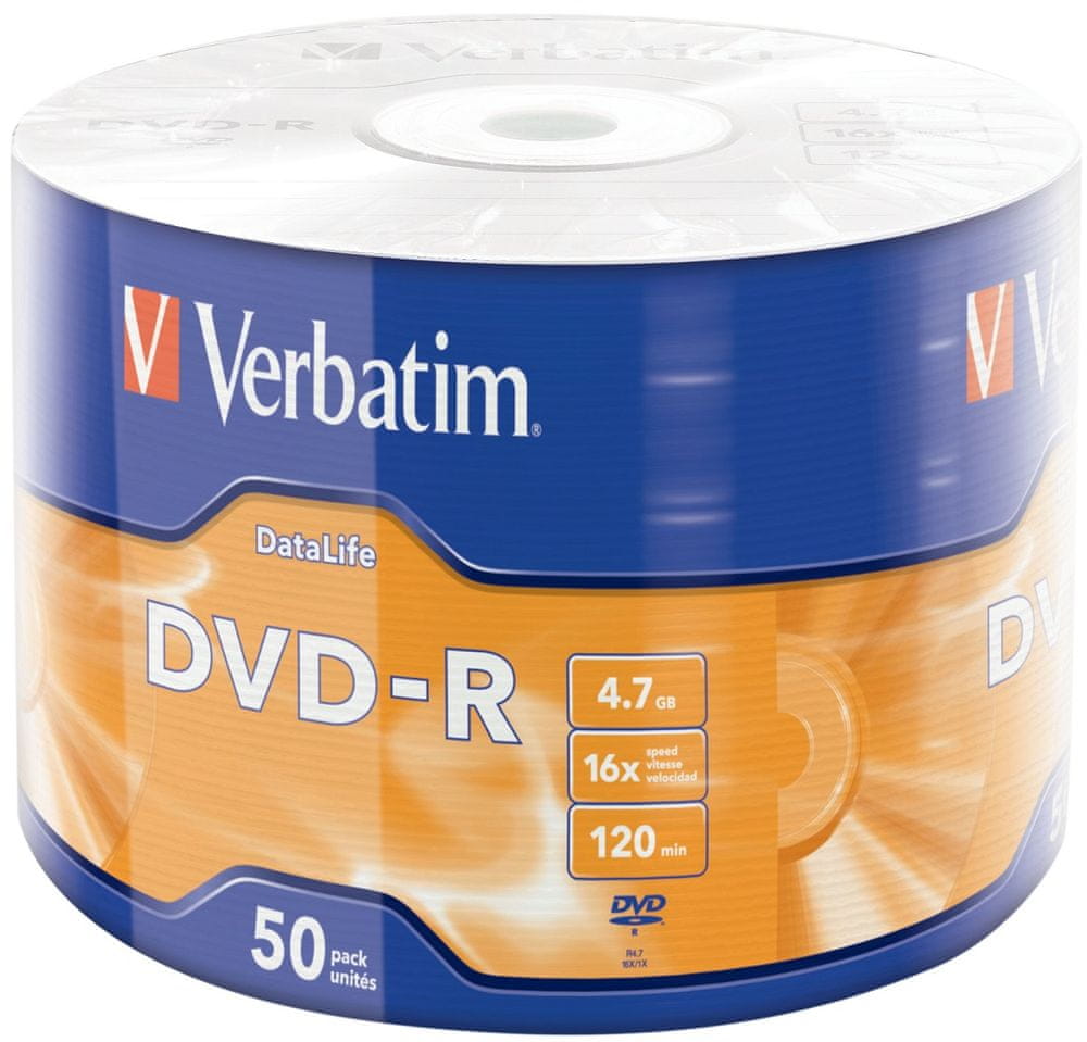 Levně Verbatim DVD-R DataLife 4,7GB, 16×, wrap 50 ks (43791)