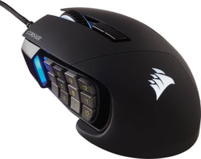 Herní myš Corsair Scimitar Pro RGB, černá (CH-9304211-EU), optický senzor, dlouhá životnost, RGB efekty, 17 tlačítek, makra, 18 000 DPI