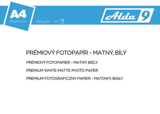Alda9 Fotopapír A4 220 g/m2, premium matný, bílý, 20 listů