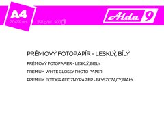 Alda9 Fotopapír A4 250 g/m2, premium lesklý, bílý, 500 listů