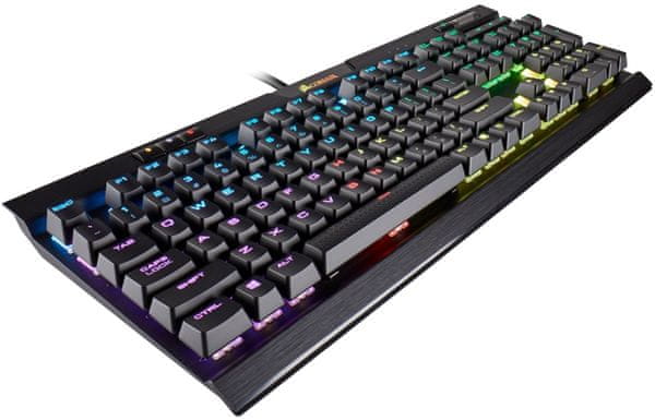 Herní mechanická klávesnice Corsair K70 RGB MK.2 Silent, US, anti-ghosting, full-key rollover, LED podsvícení, USB pass-through port, ergonomická, texturované klávesy