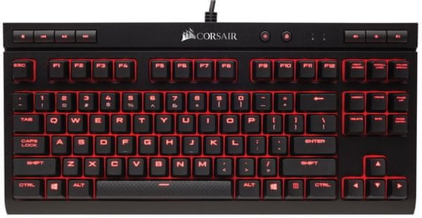 Herní mechanická klávesnice Corsair K63, Cherry MX Red, US rychlá odezva anti-ghosting multi-key rollover podsvícení ergonomická software na herní makra