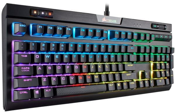 Herní mechanická klávesnice Corsair STRAFE RGB MK.2 Silent, US, anti-ghosting, full-key rollover, LED podsvícení, USB pass-through port, ergonomická, texturované klávesy