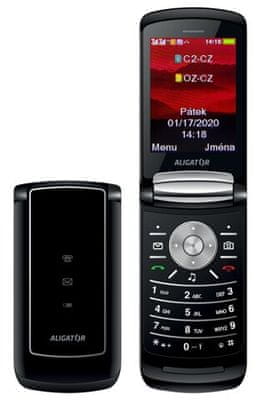 Aligator DV800, tlačítkový telefon, véčko, elegantní, praktické, dlouhá výdrž baterie, hloupý telefon, jednoduchý telefon