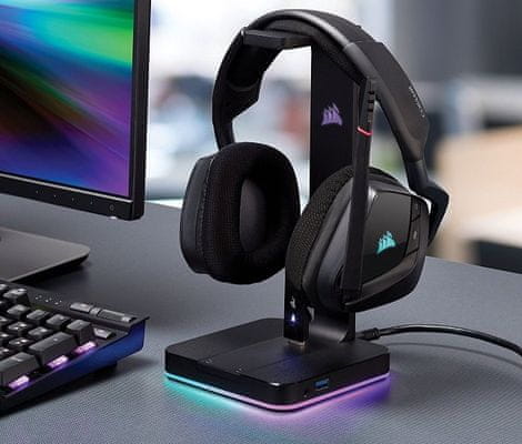Gaming fejhallgató tartó Corsair ST100 RGB (CA-9011167-EU), alumínium acél, stabil alap, biztonságos tárolás, RGB