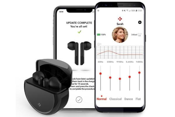 půvabná Bluetooth 5.0 bezdrátová sluchátka mykronoz zebuds pro dosah 10 m čistý zvuk ipx4 voděodolná hlasové ovládání handsfree hd mikrofon eliminace ruchů 4h výdrž nabíjecí pouzdro pro 4 plná nabití pohodlná ergonomický design