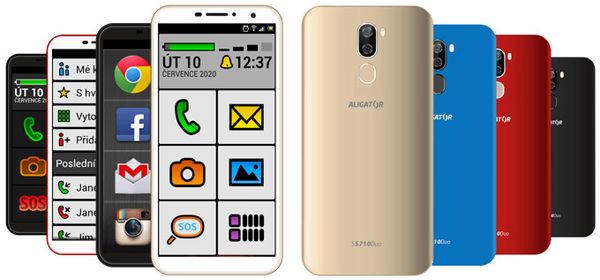 Aligator S5710 Senior, levný smartphone, dostupný, pro seniory, slabozraké, lidi s problémy se zrakem a motorikou, GPS, SOS tlačítko, SOS lokátor, velké ikony, přehledné jednoduché ovládání, čtečka otisků prstů, duální fotoaparát