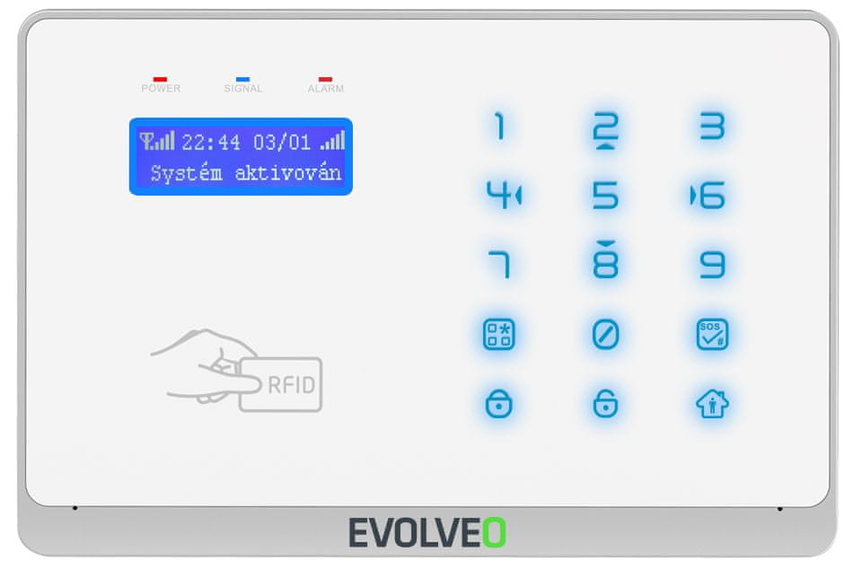 Evolveo Salvarix, bezdrátový WiFi&GSM alarm s čtečkou RFID, ALM303