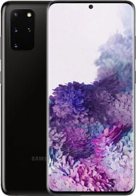 Samsung Galaxy S20+, dynamic amoled displej 120 Hz, HDR10+, Exynos 990, čtyřnásobný ultraširokoúhlý fotoaparát, 3D TOF kamera, teleobjektiv, rychlé nabíjení, rychlé bezdrátové nabíjení, reverzní dobíjení, ultrasonická čtečka otisků prstů v displeji, velká kapacita baterie