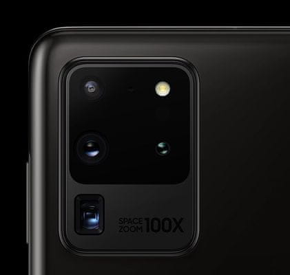 Samsung Galaxy S20 Ultra 5G, čtyřnásobný ultraširokoúhlý fotoaparát, teleobjektiv, optická stabilizace obrazu, desetinásobný optický zoom, dual pixel PDAF