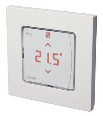 Danfoss Icon podlahový Infra termostat 088U1082, regulace podlahového vytápění, zónová regulace podlahového topení, modulární podlahové topení, dotykový bezdrátový termostat, montáž na zeď