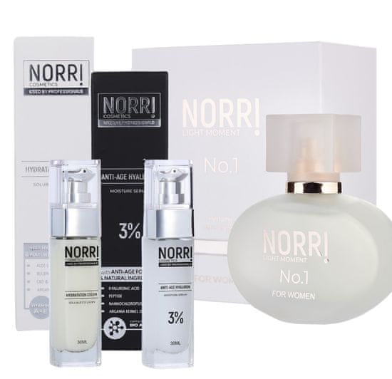 NORRI Dámský parfém 50 ml + Anti-age hyaluron 3% 30 ml + Hydratation cream 30 ml