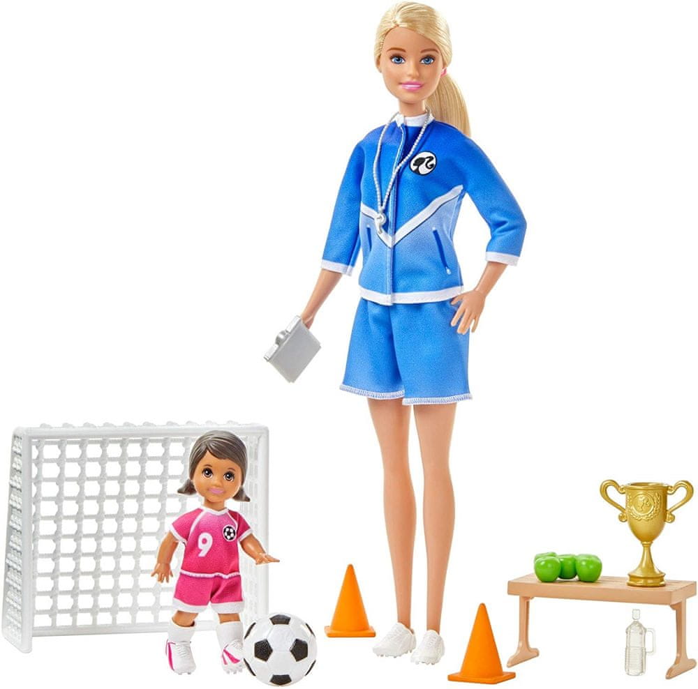 Mattel Barbie fotbalová trenérka s panenkou herní set blond trenérka