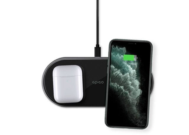 Levně EPICO ultratenká duální bezdrátová nabíječka s adaptérem v balení 9915101300135, černá