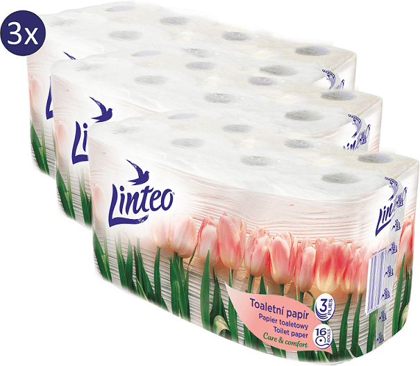 Levně LINTEO Toaletní papír Jaro 3x 16 rolí, 3 vrstvý, bílý