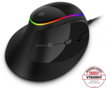 Connect IT Game FOR HEALTH ergonomická vertikální myš (CMO-2800-BK) ergonomické provedení podsvícení touchsensor